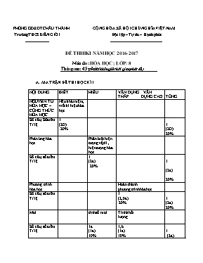 Đề thi học kì I năm học 2016 - 2017 môn thi Hoa hoc lớp 8 - Trường THCS Biên Giới